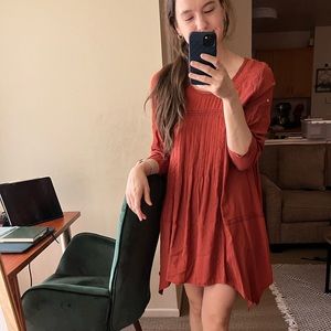 3/4 Sleeved Embroidered Terracotta Dress